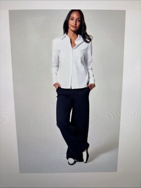 SPANX Stretch Poplin size XL Tailored, Faux Button Front Pullover, Classic White